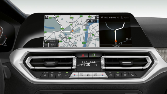 BMW Série 3 Berline, BMW Live Cockpit Professional Gros plan de l’affichage du poste de conduite de la BMW Série 3 Berline avec BMW Live Cockpit Professional.