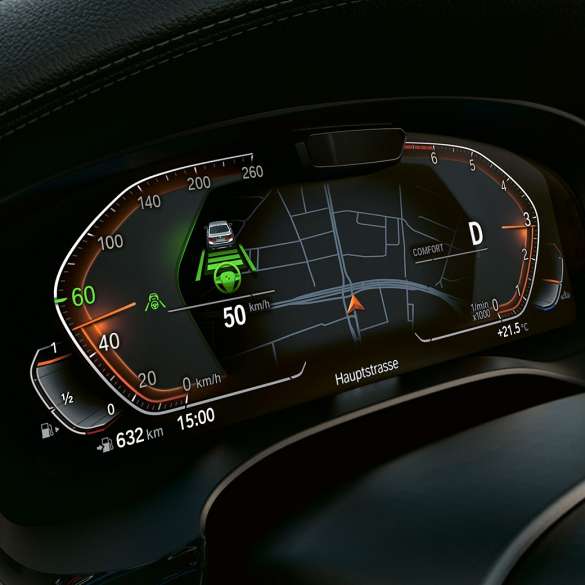 Écran d'information de la BMW Série 5 Touring G31 Écran d’information de la BMW Série 5 Touring G31 restylage 2020 Sophistograu, vue en gros plan de l’intérieur
