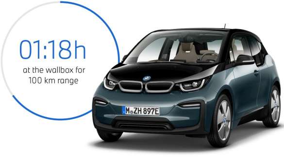 BMW i3 I01 Blue Ridge Mountain metallic avec accent Frozen Grey metallic, vue de trois quarts avant BMW i3 I01 Blue Ridge Mountain metallic avec accent Frozen Grey metallic, vue de trois quarts avant