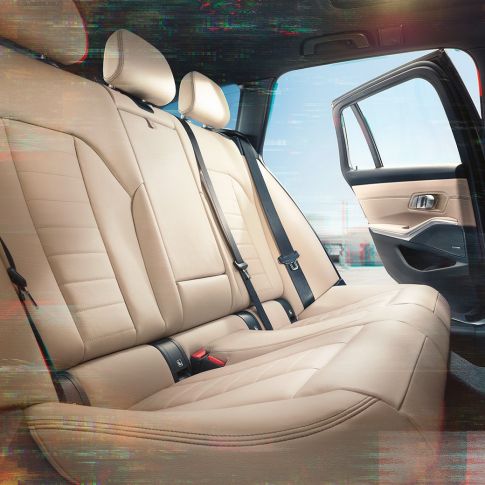 BMW 3 Reeks Touring, detailaanzicht van de achterbank G21 BMW 3 Reeks Touring, detailaanzicht van de achterbank met bekleding G21