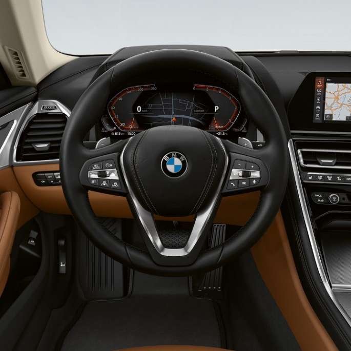 Decoratieve lijsten in Aluminium Mesheffect dunkel. BMW 8 Reeks Coupé, cockpit, decoratieve lijsten in Aluminium Mesheffect dunkel.