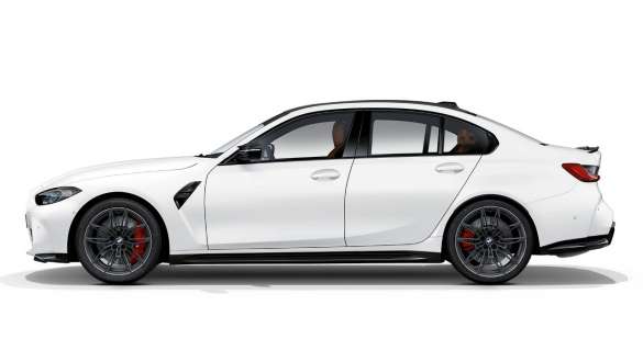 Design zijkant BMW M3 Competition Berline Frozen Brilliant White metallic G80 2020 BMW M3 Competition Berline G80 2020 Frozen Brilliant White metallic design zijkant zijaanzicht