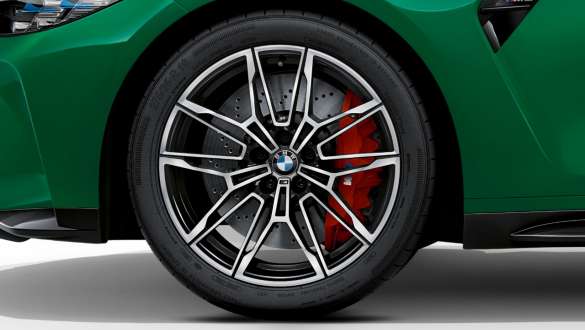 BMW M 19"/20" gesmede velgen 825 M Bicolor Schwarz BMW M3 Berline G80 2020 BMW M3 Berline G80 2020 BMW M 19"/20" gesmede velgen 825 M Bicolor Schwarz close-up wiel
