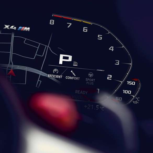 BMW X4 M Competition, toerenteller F98. BMW X4 M Competition, interieur, instrumentencombi met toerenteller F98.
