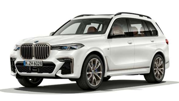 BMW X7 M SUV wagen met M aerodynamicapakket BMW X7 M SUV wagen met M aerodynamicapakket, G07, driekwart zijaanzicht rechts