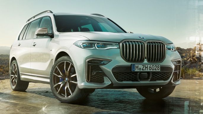 BMW X7 M wagen, driekwart vooraanzicht BMW X7 M wagen in Mineralweiß, stilstaand, driekwar vooraanzicht, G07, 2019