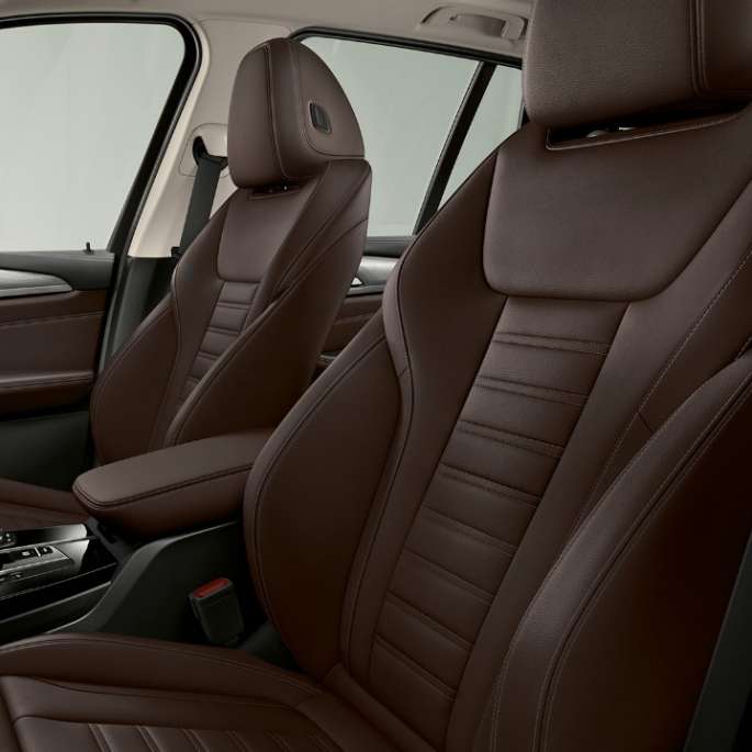 BMW iX3 G08 Model “Impressive” sportzetels in leder Vernasca Schwarz BMW iX3 G08 2020 Model “Impressive” sportzetels voor bestuurder en voorpassagier in leder Vernasca Schwarz interieur