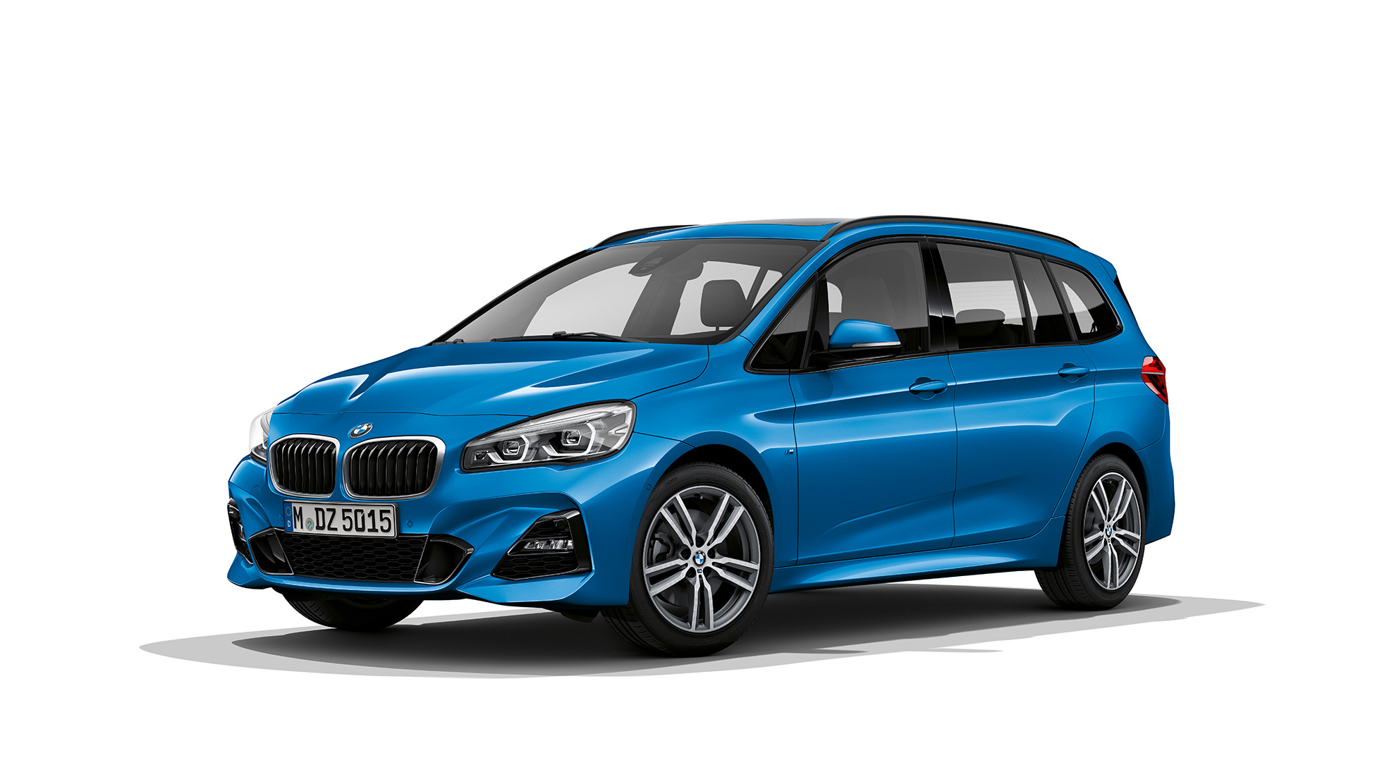 Driekwart vooraanzicht BMW 2 Reeks Gran Tourer Model M Sport BMW 2 Reeks Gran Tourer 220d xDrive Model M Sport F46 facelift 2018 Misano Blau metallic driekwart vooraanzicht