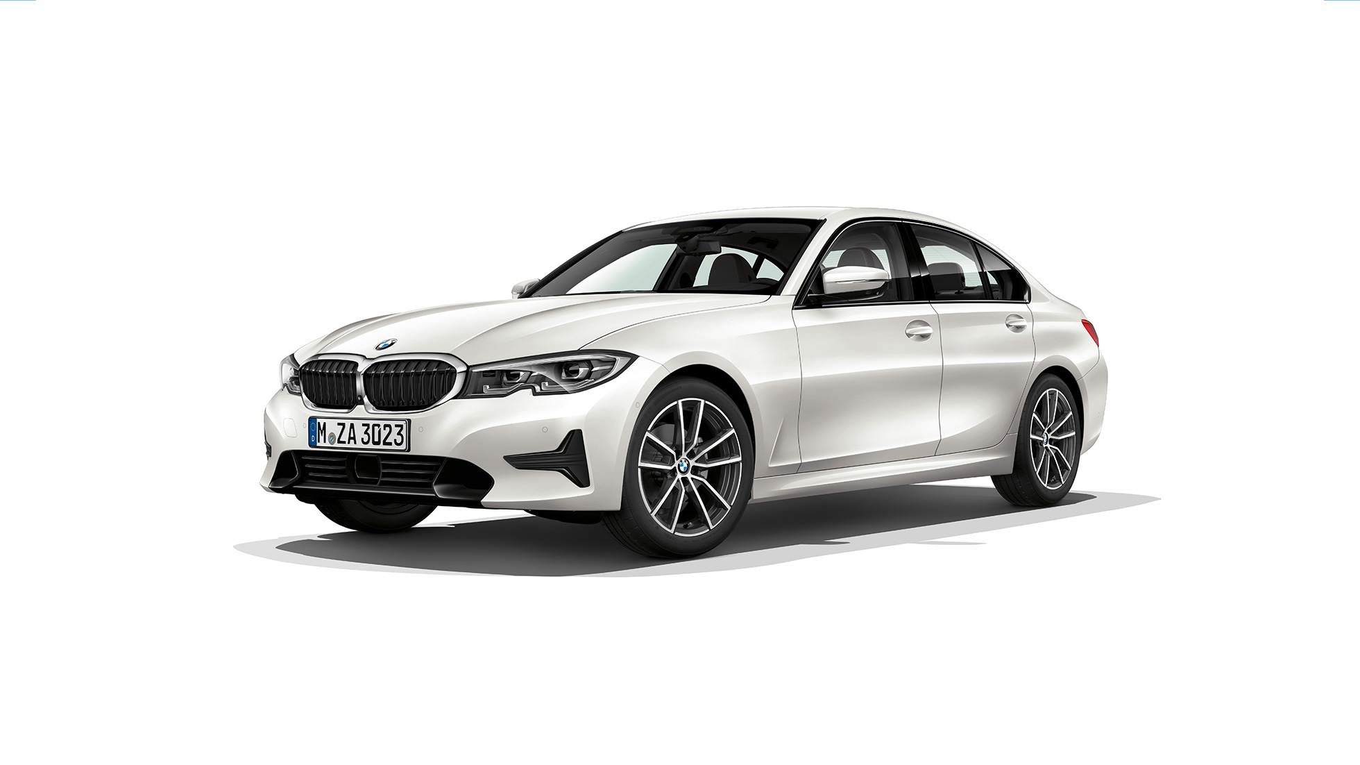 BMW 3 Reeks Berline, Model Sport Zijaanzicht in stilstand van de BMW 3 Reeks Berline als model Sport.