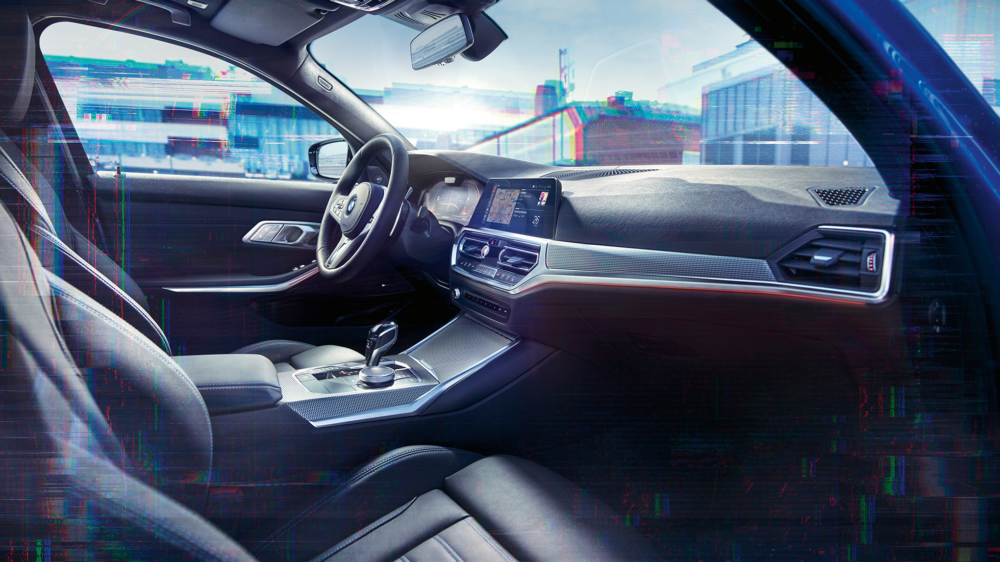 BMW Série 3 Berline, BMW Live Cockpit Professional. G20 Gros plan de l’habitacle de la BMW Série 3 Berline avec BMW Live Cockpit Professional. G20