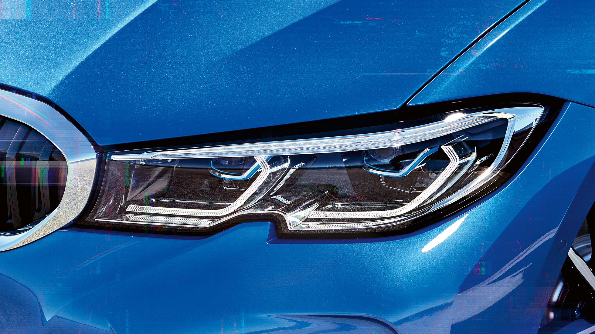 BMW Série 3 Berline, BMW Laserlight. G20 Gros plan latéral du phare avant droit avec BMW Laserlight. G20
