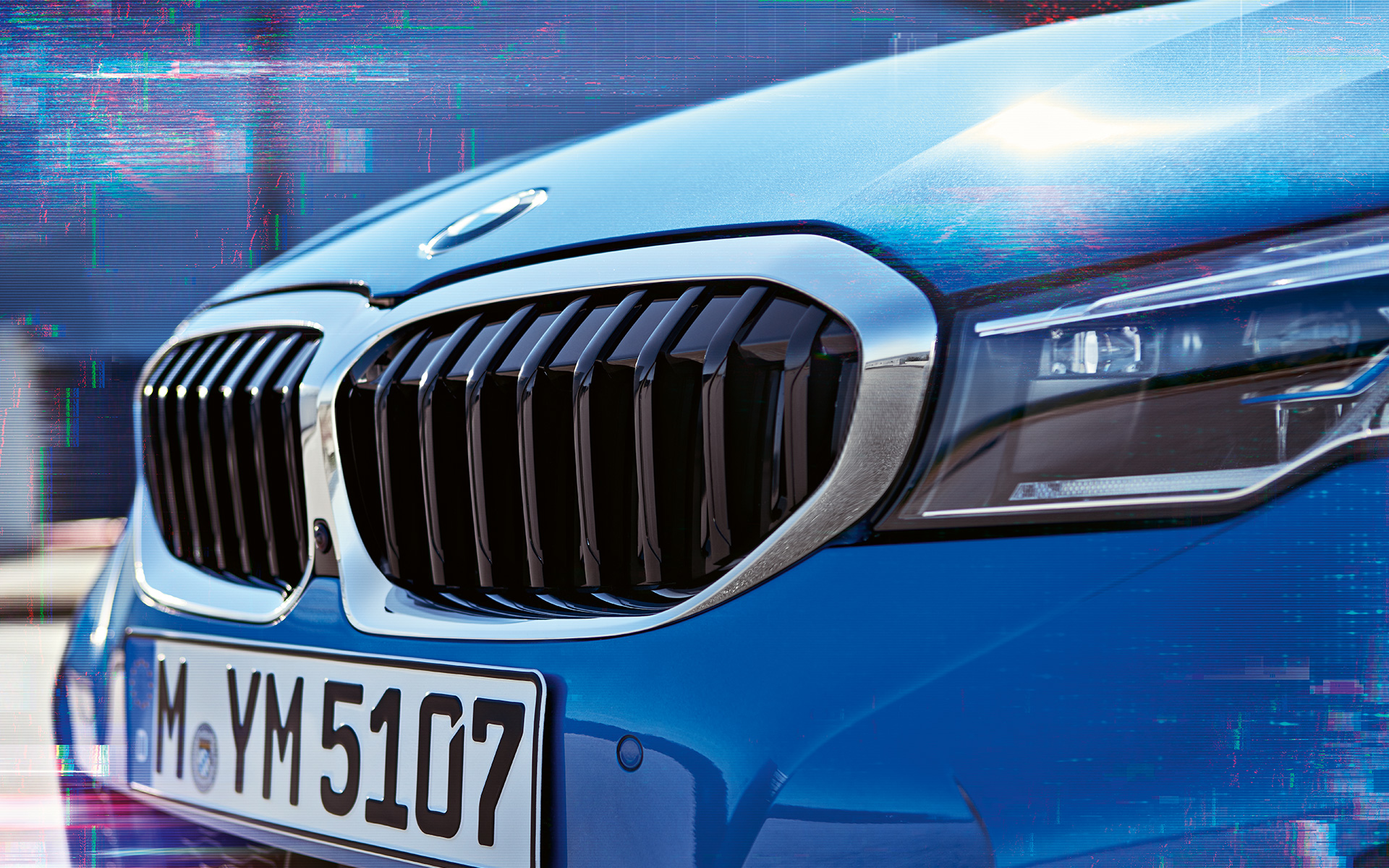 BMW 3 Reeks Berline (G20), dubbele nieren. Zijaanzicht in close-up van de dubbele nieren van de BMW 3 Reeks Berline (G20).
