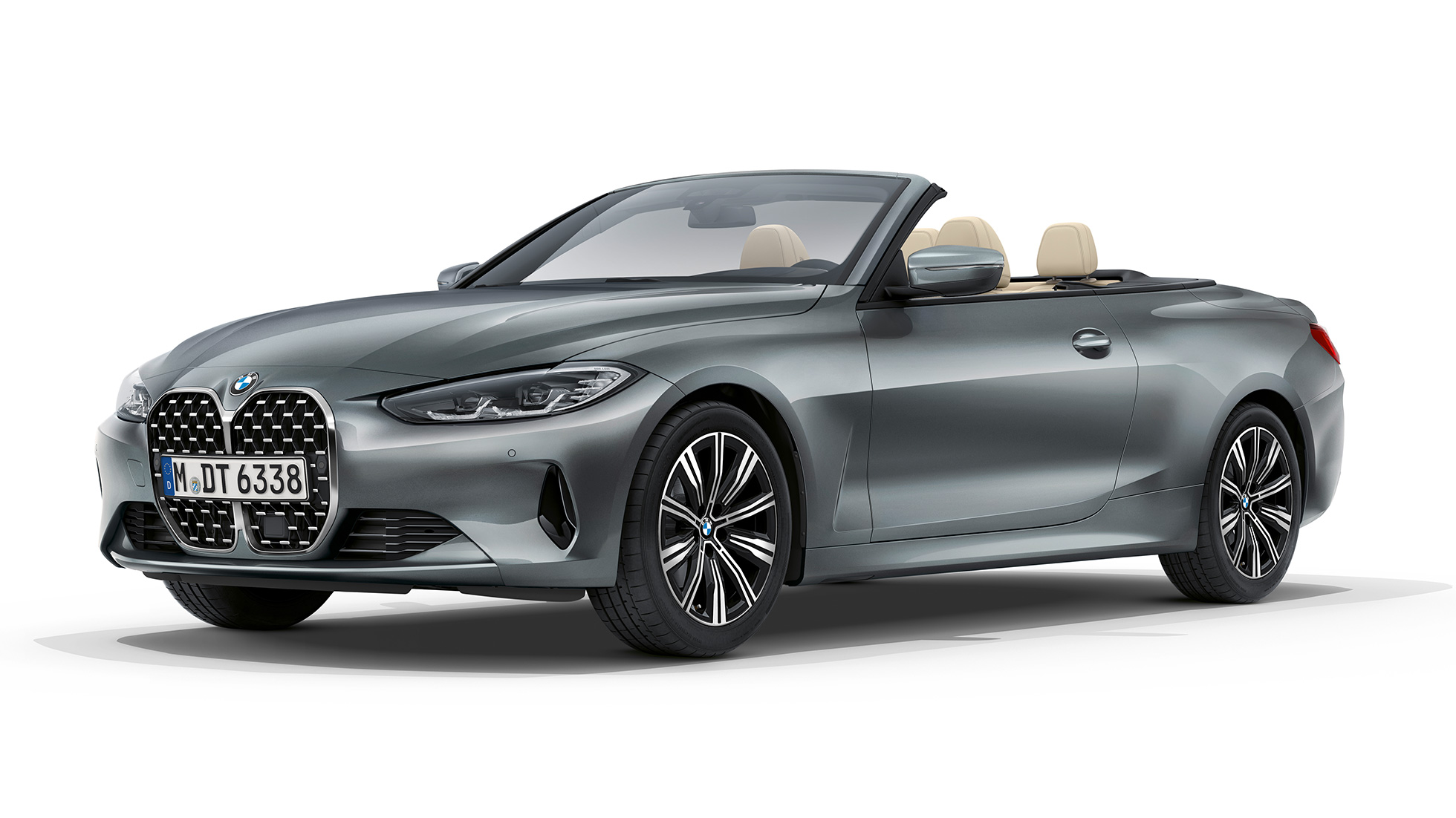 BMW 4 Reeks Cabrio basisuitrusting G23 2020 driekwart vooraanzicht BMW 4 Reeks Cabrio G23 2020 basisuitrusting Bluestone metallic driekwart vooraanzicht