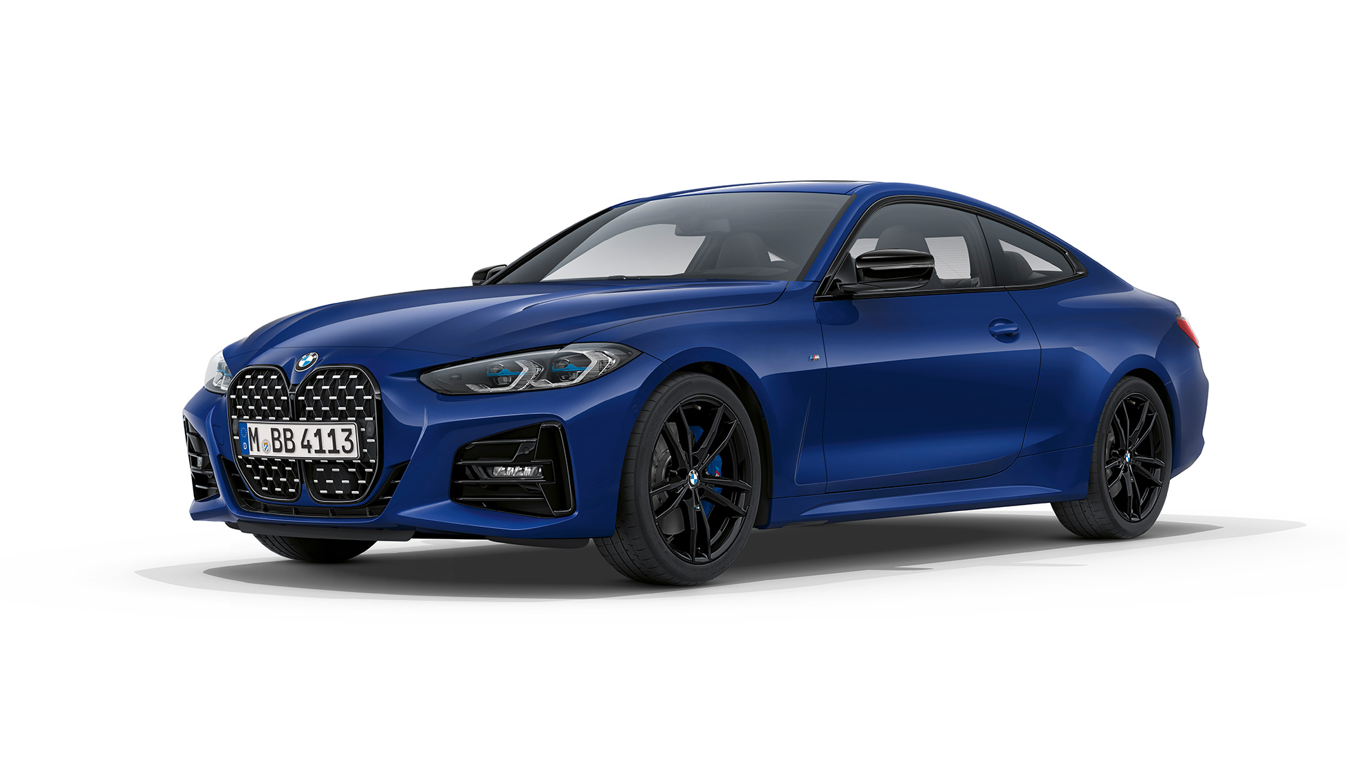 BMW 4 Reeks Coupé M Sportpakket G22 2020 BMW 4 Reeks Coupé G22 2020 M Sportpakket Arctic Race Blue metallic driekwart vooraanzicht