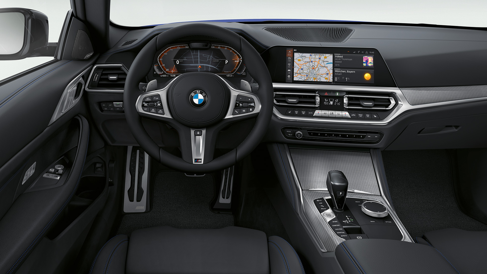 Bekleding BMW 4 Reeks Coupé M Sportpakket G22 2020 Bekleding in exclusief leder BMW 4 Reeks Coupé G22 2020 M Sportpakket interieur