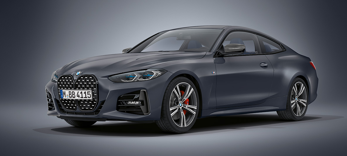 BMW Individual Frozen Deep Grey metallic BMW 4 Reeks Coupé G22 2020 BMW 4 Reeks Coupé Individual Frozen Deep Grey metallic G22 2020 driekwart vooraanzicht stilstaand