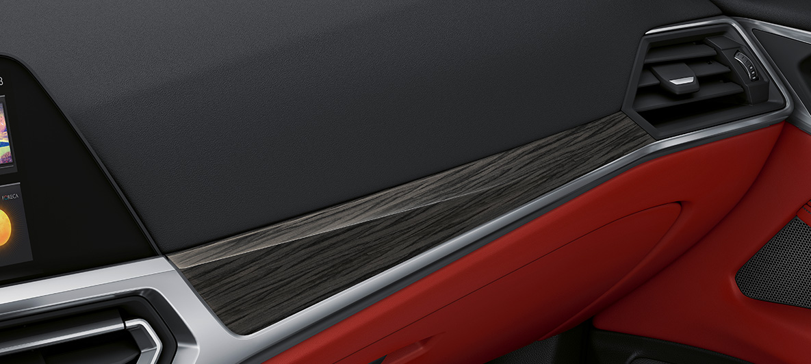 Decoratieve lijsten in edelhout BMW 4 Reeks Coupé 2020 G22 Individual interieur Decoratieve lijsten in edelhoutuitvoering met sierlijsten Perlglanz Chrom BMW 4 Reeks Coupé Individual G22 2020 interieur