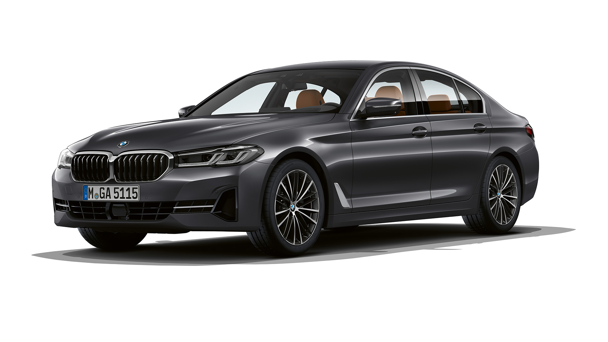 BMW 5 Reeks Berline G30 basismodel BMW 5 Reeks Berline 540i G30 2020 basisuitrusting in Sophistograu driekwart vooraanzicht