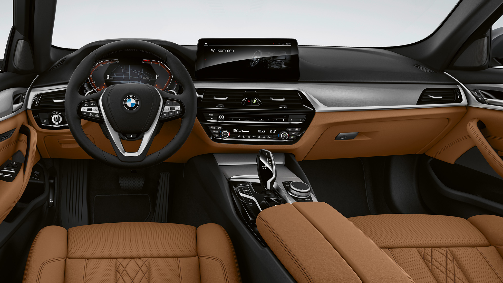 Cockpit BMW 5 Reeks Berline G30 basisuitrusting Cockpit BMW 5 Reeks Berline 540i G30 2020 basisuitrusting Sensatec Cognac interieur