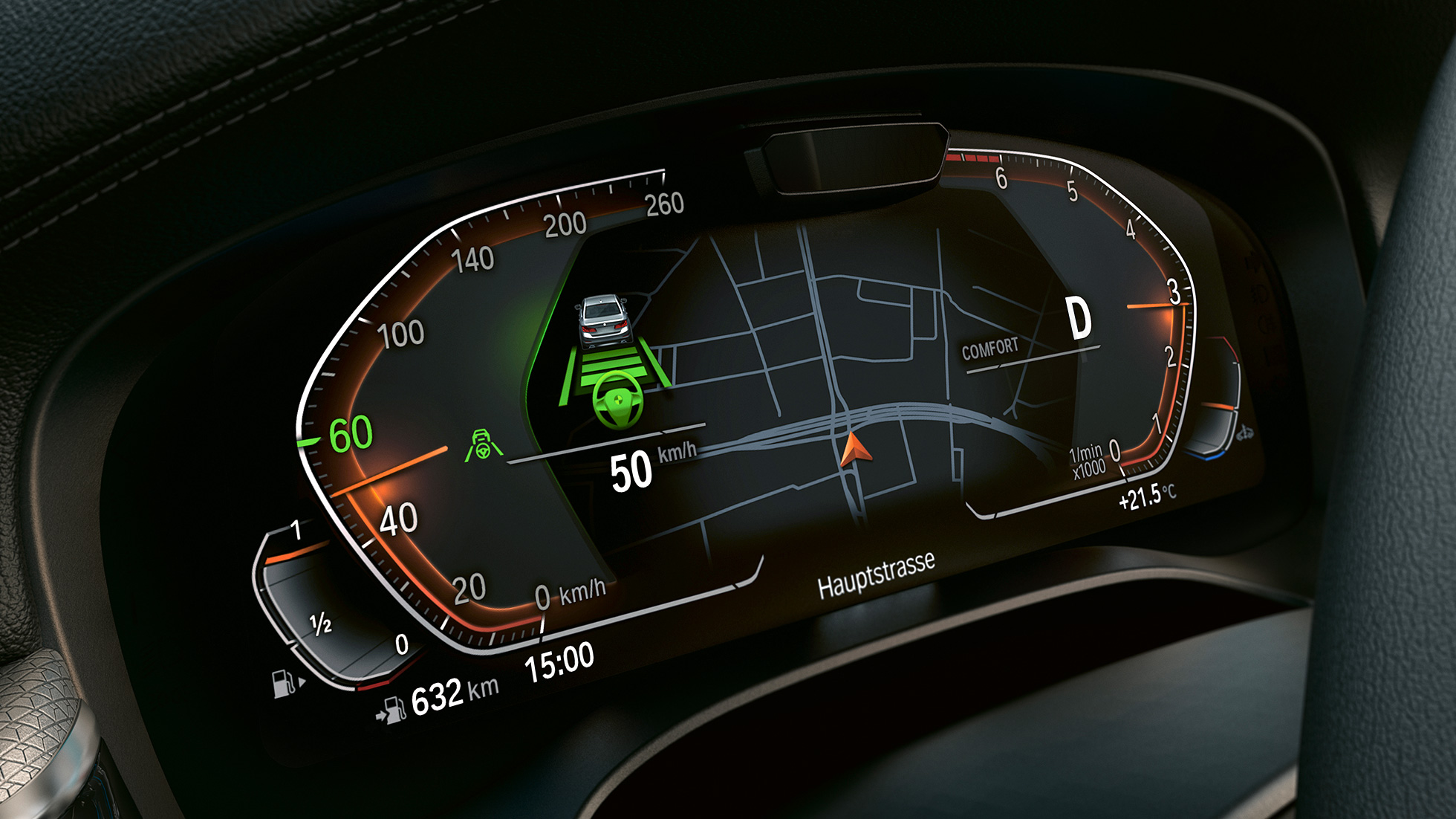 Écran d'information de la BMW Série 5 Touring G31 Écran d’information de la BMW Série 5 Touring G31 restylage 2020 Sophistograu, vue en gros plan de l’intérieur