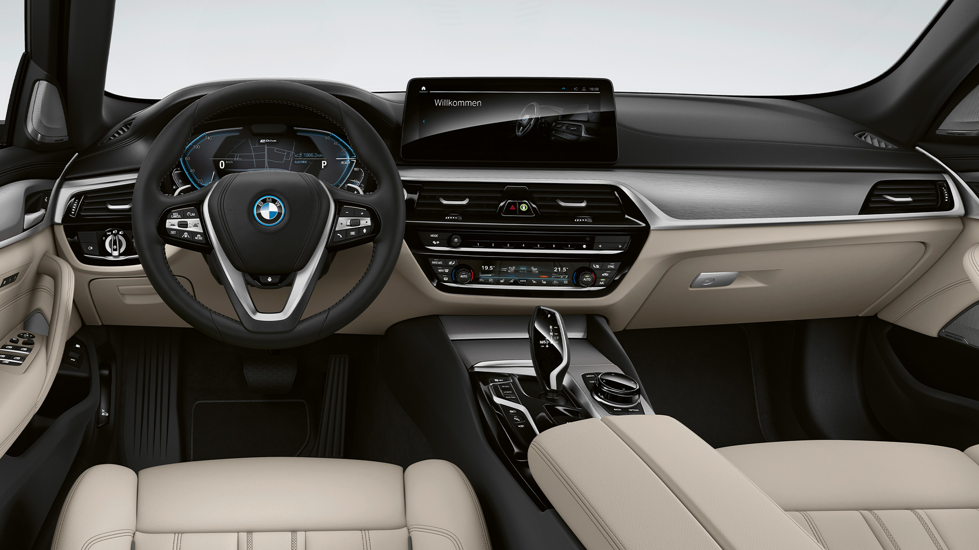 Équipement de base de la BMW Série 5 Touring G31, habitacle Habitacle et équipement de base de la BMW Série 5 Touring 530i G31 2020 en cuir Dakota Elfenbeinweiß avec surpiqûre exclusive et passepoil contrasté, intérieur
