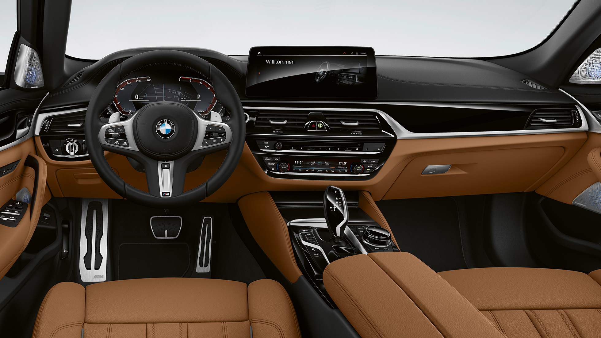 Habitacle de la BMW Série 5 Touring G31 Kit M Sport Habitacle de la BMW Série 5 Touring 530e G31 2020 Kit M Sport Cuir Dakota Cognac avec surpiqûre exclusive et passepoil contrasté, intérieur