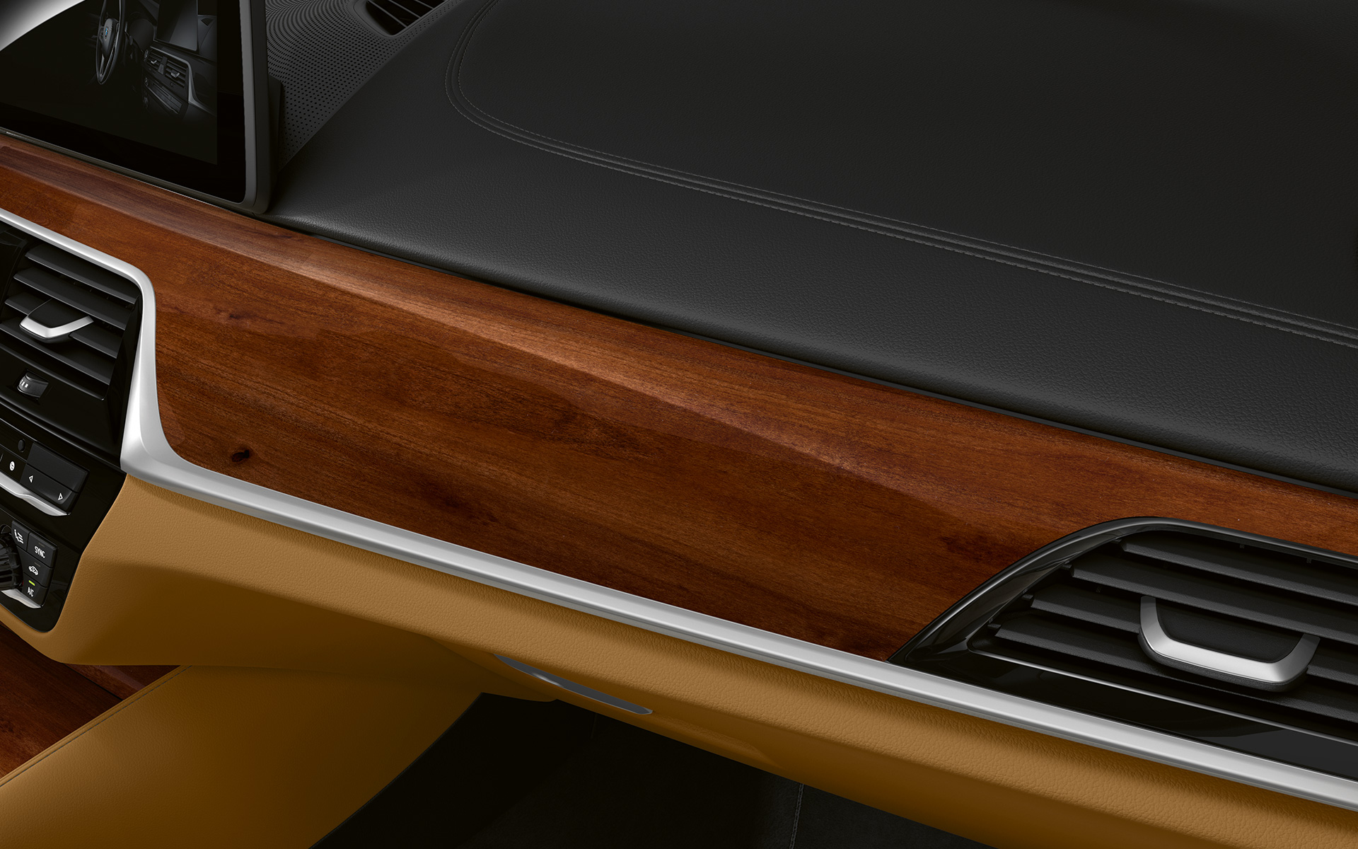 BMW Série 5 Touring G31 LCI Poste de conduite Inserts de décoration BMW Individual en bois noble Zwetschge braun hochglänzend avec incrustation en Perlglanz Chrom BMW Série 5 Touring G31 restylage 2020 Poste de conduite Inserts de décoration BMW Individual en bois noble Zwetschge braun hochglänzend avec incrustation en Perlglanz Chrom