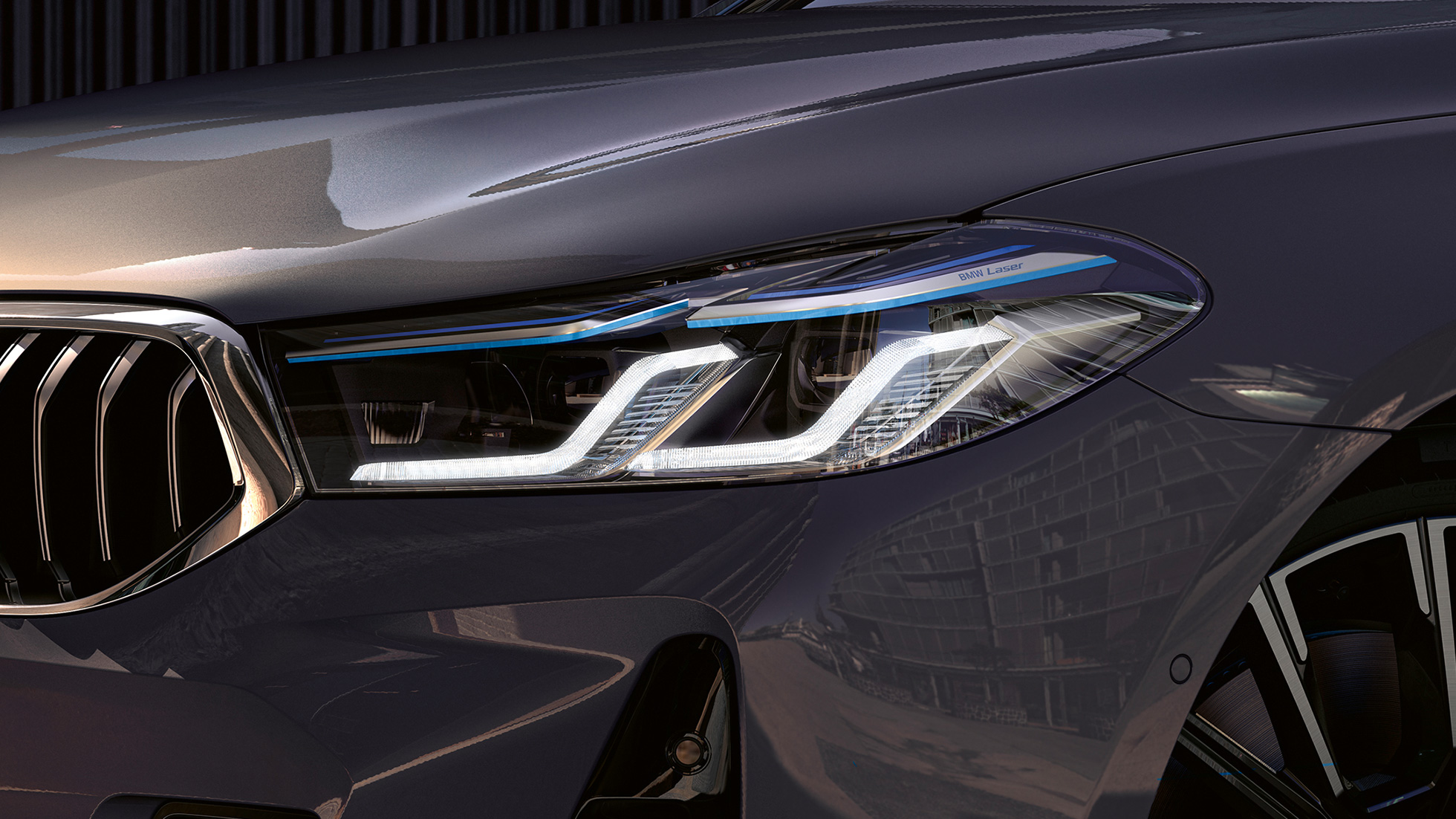 BMW Laserlight BMW 6 Reeks Gran Turismo G32 2020 BMW Laserlight BMW 6 Reeks Gran Turismo 640i xDrive G32 2020 Berninagrau close-up voorkant