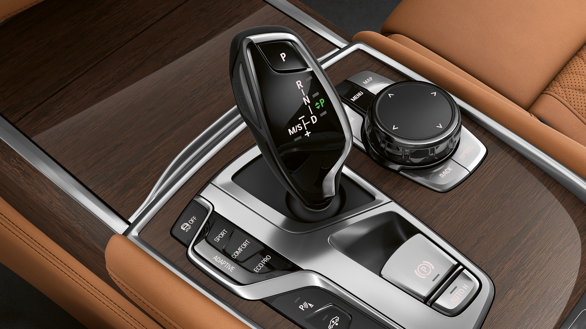 BMW 7 Reeks met Design Pure Excellence Exterieur, keuzehendel G11 BMW 7 Reeks met Design Pure Excellence Exterieur: close-up van de keuzehendel G11