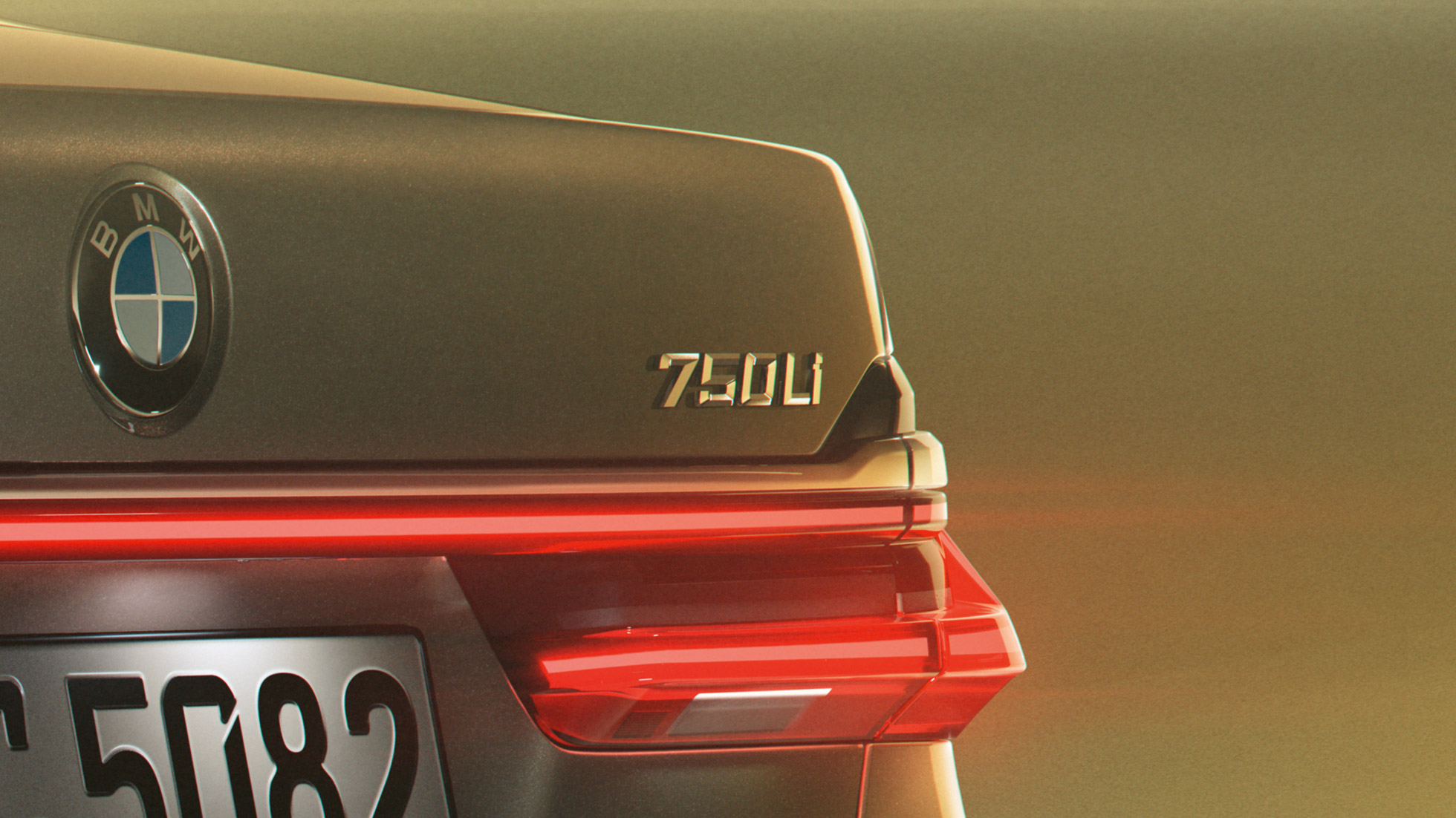 BMW 7 Reeks 750Li badge G11 BMW 7 Reeks: close-up van de 750Li badge aan de achterkant G11