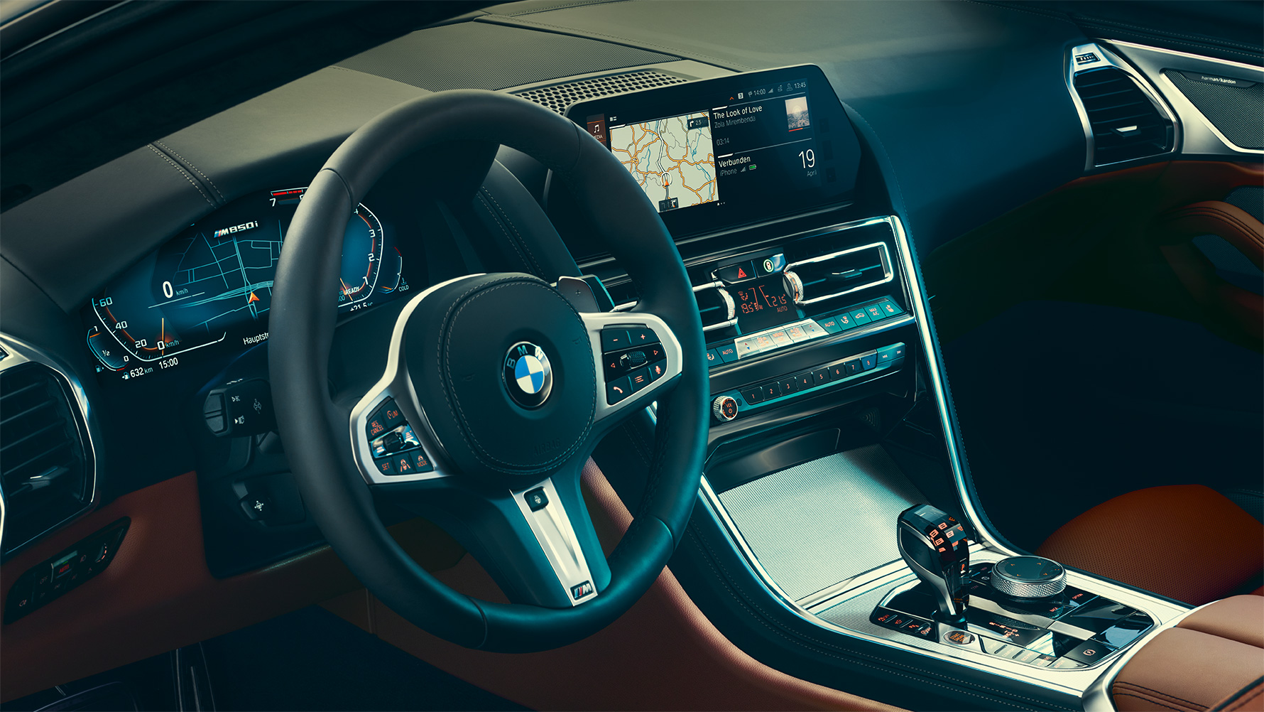 BMW 8 Reeks Coupé, cockpit Close-up van de BMW 8 Reeks Coupé cockpit.