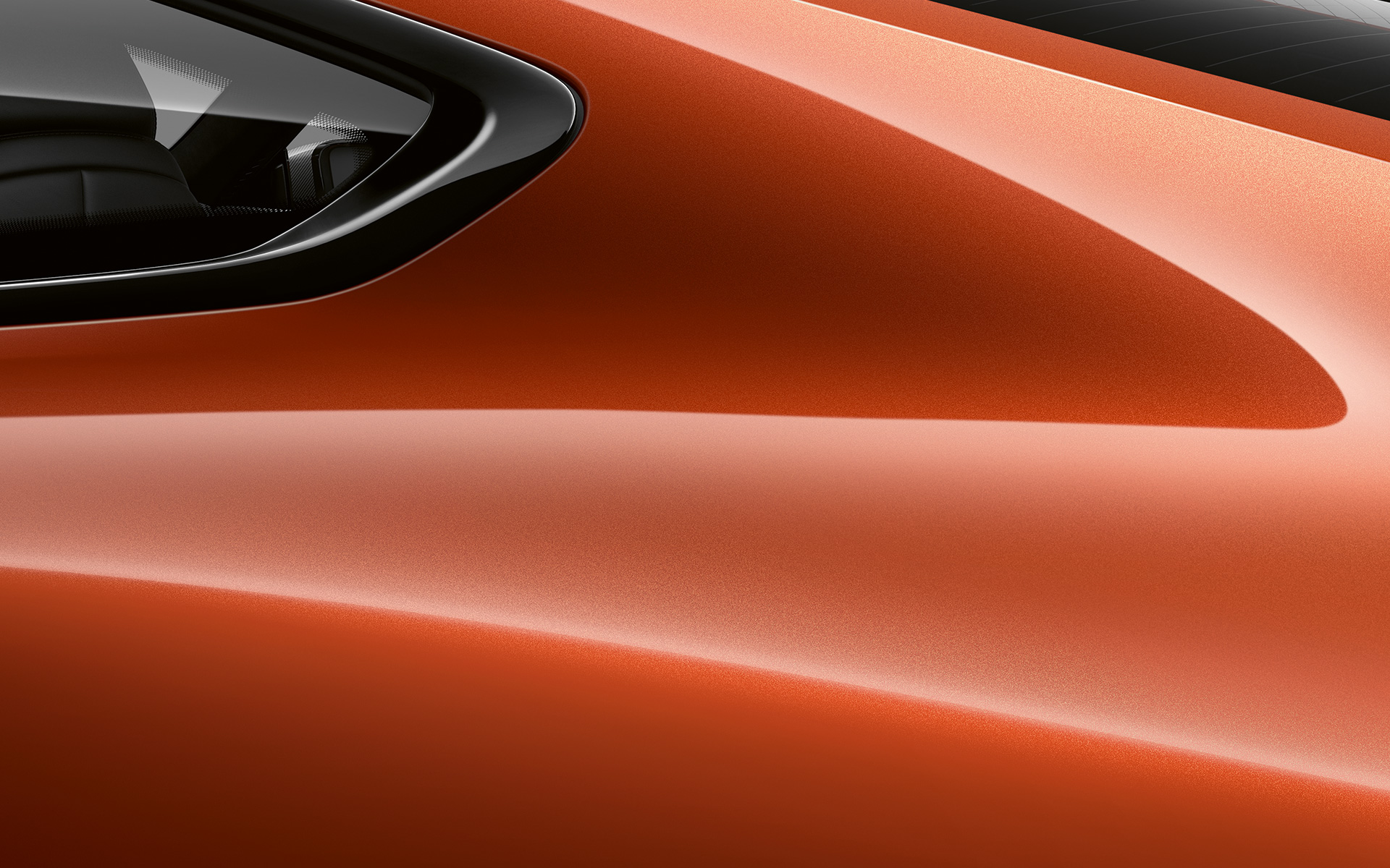BMW 8 Reeks Coupé, close-up C-stijl Close-up van de C-stijl van de BMW 8 Reeks Coupé in Sunset Orange metallic.