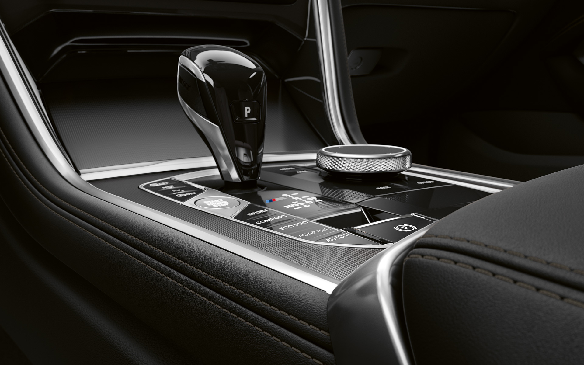 BMW 8 Reeks Coupé, middenconsole Close-up van de middenconsole van de BMW 8 Reeks Coupé.
