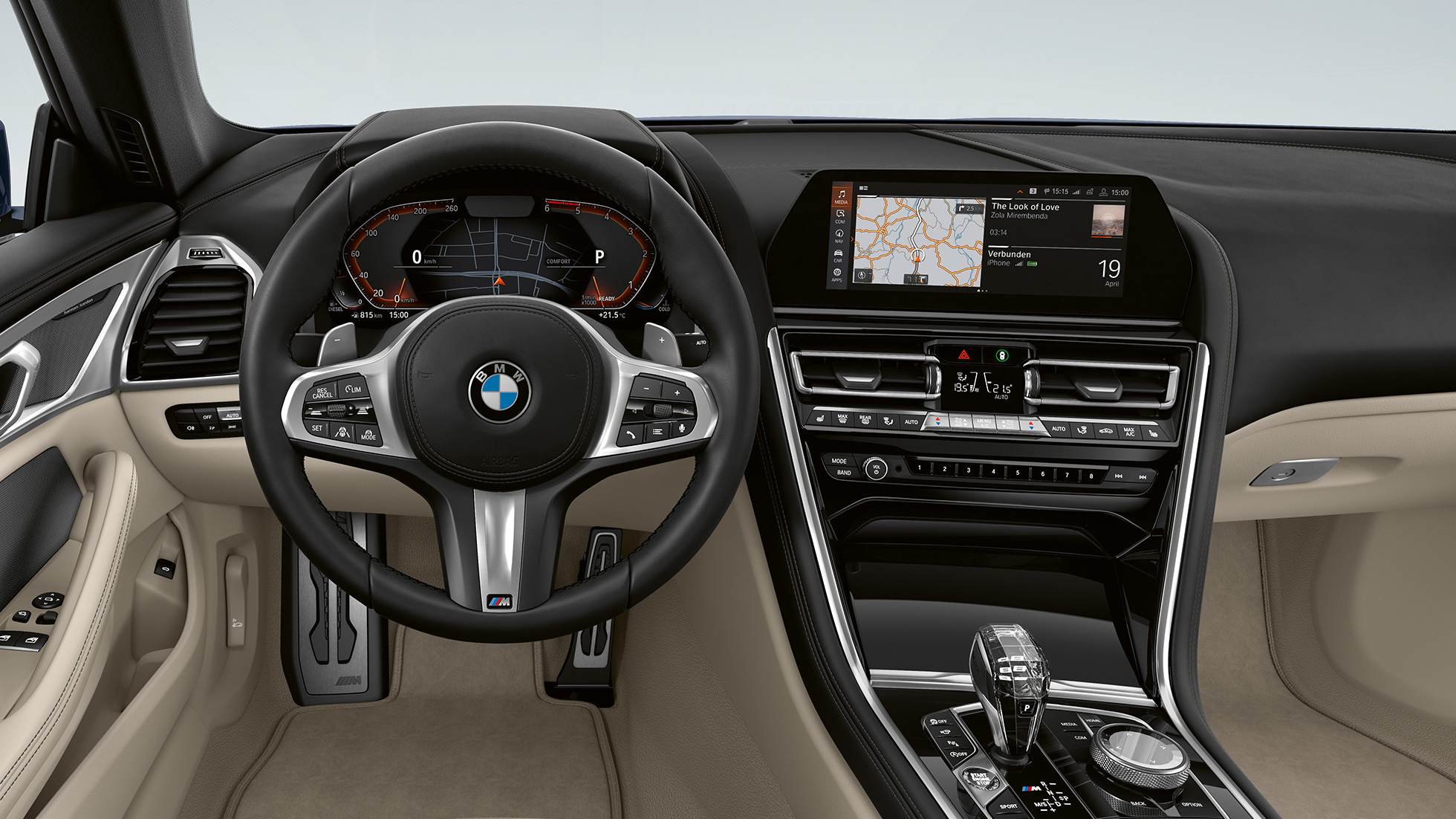 Multifunctioneel lederen M stuur G15. BMW 8 Reeks Coupé, cockpit, multifunctioneel lederen M stuur G15.