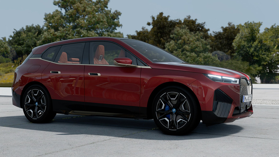 BMW iX i20 elektrische SUV exterieur Aventurinrot BMW iX i20 2021 elektrische SUV exterieur Aventurinrot