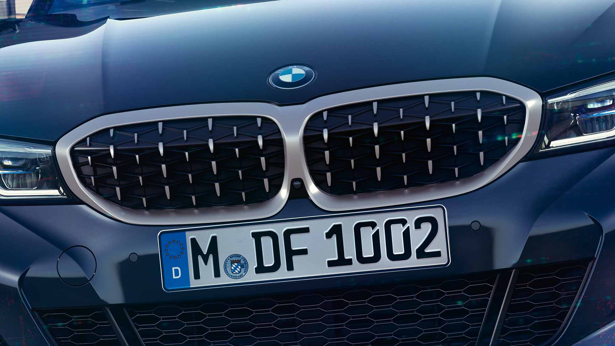 Dubbele nieren BMW M340i xDrive Berline Dubbele nieren BMW M340i xDrive Berline G20 Saphirschwarz metallic close-up