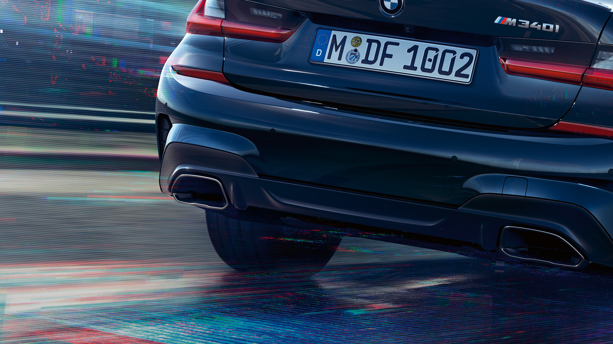 Uitlaatpijpen BMW M340i xDrive Berline Uitlaatpijpen BMW M340i xDrive Berline G20 Saphirschwarz metallic close-up