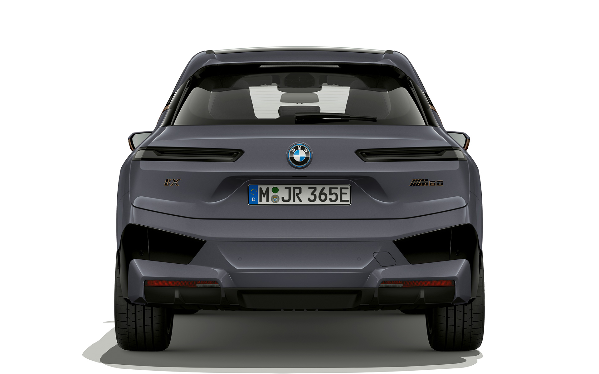 BMW iX M60 i20 2022 elektrische SUV BMW Individual Storm Bay metallic achteraanzicht lichten Shadow Line