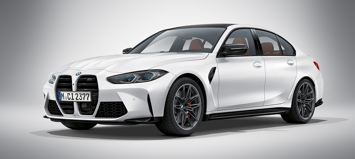 BMW Individual Frozen Brilliant White metallic BMW M3 Berline G80 2020 BMW M3 Berline BMW Individual Frozen Brilliant White metallic G80 2020 driekwart vooraanzicht stilstaand