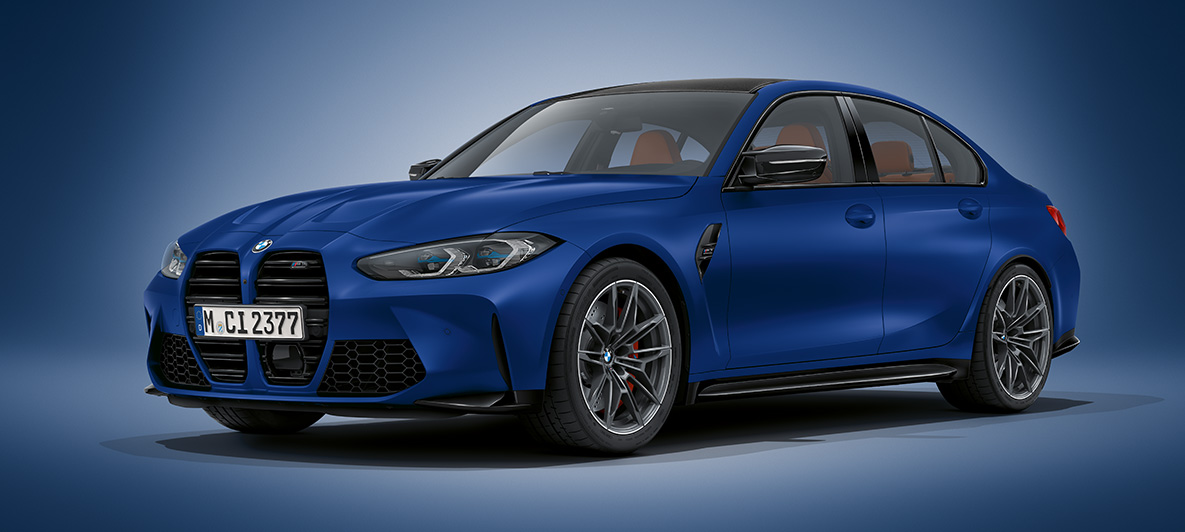 BMW Individual Frozen Portimao Blau metallic BMW M3 Berline G80 2020 BMW M3 Berline BMW Individual Frozen Portimao Blau metallic G80 2020 driekwart vooraanzicht stilstaand