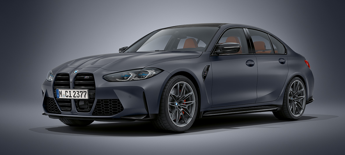 BMW Individual Frozen Dark Grey metallic BMW M3 Berline G80 2020 BMW M3 Berline BMW Individual Frozen Dark Grey metallic G80 2020 driekwart vooraanzicht stilstaand