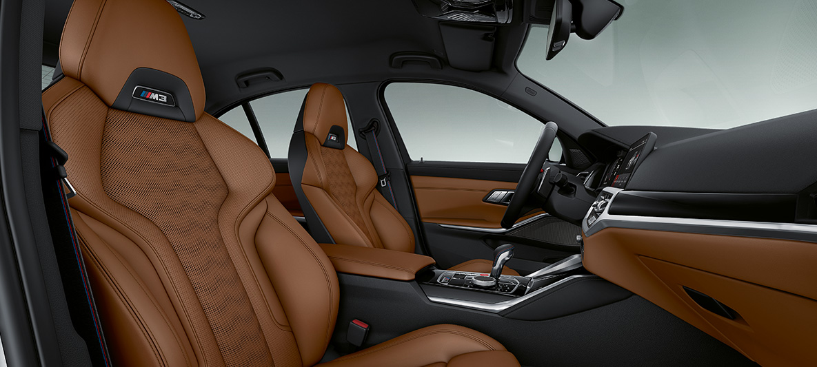 BMW Individual binnenbekleding volleder Merino Tartufo BMW M3 Berline 2020 G80 interieur BMW Individual binnenbekleding volleder Merino Tartufo BMW M3 Berline G80 2020 interieur cockpit