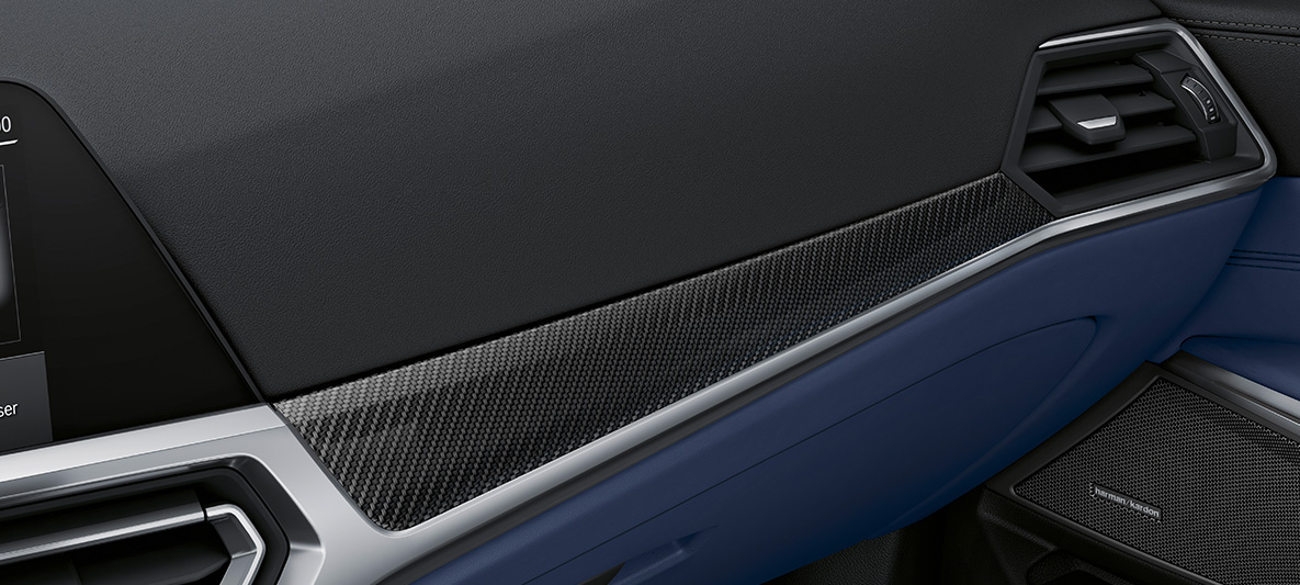 BMW Individual decoratieve lijsten in Carbon met sierlijsten Perlglanz Chrom BMW M3 Berline G80 2021 interieur BMW Individual decoratieve lijsten in Carbon met sierlijsten Perlglanz Chrom BMW M3 Berline G80 2021 interieur