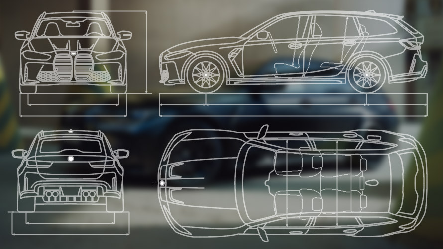 Technische tekening BMW M3 Competition Touring G81 BMW M3 Competition Touring G81 technische tekening