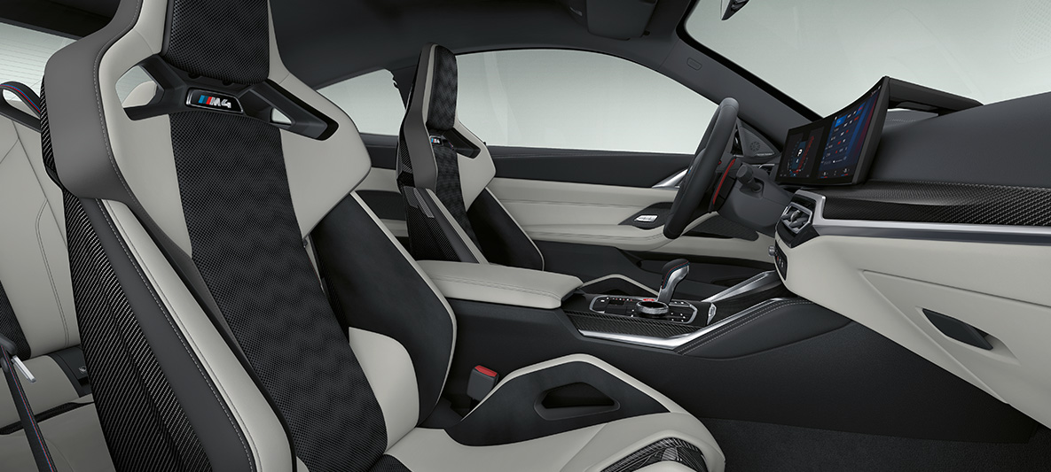 BMW Individual binnenbekleding volleder Merino Silverstone/Schwarz BMW M4 Coupé 2021 G82 interieur BMW Individual binnenbekleding volleder Merino Silverstone/Schwarz BMW M4 Coupé G82 2021 interieur cockpit