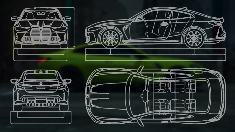 Technische tekening BMW M4 CSL G82 Technische tekening BMW M4 CSL G82