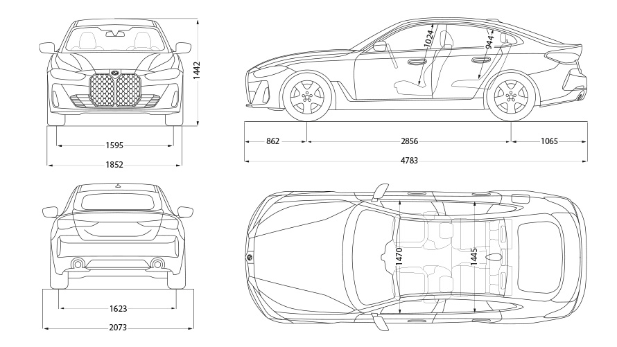 BMW 4 Serie Gran Coupé G26 technische gegevens schets BMW 4 Serie Gran Coupé G26 technische gegevens schets