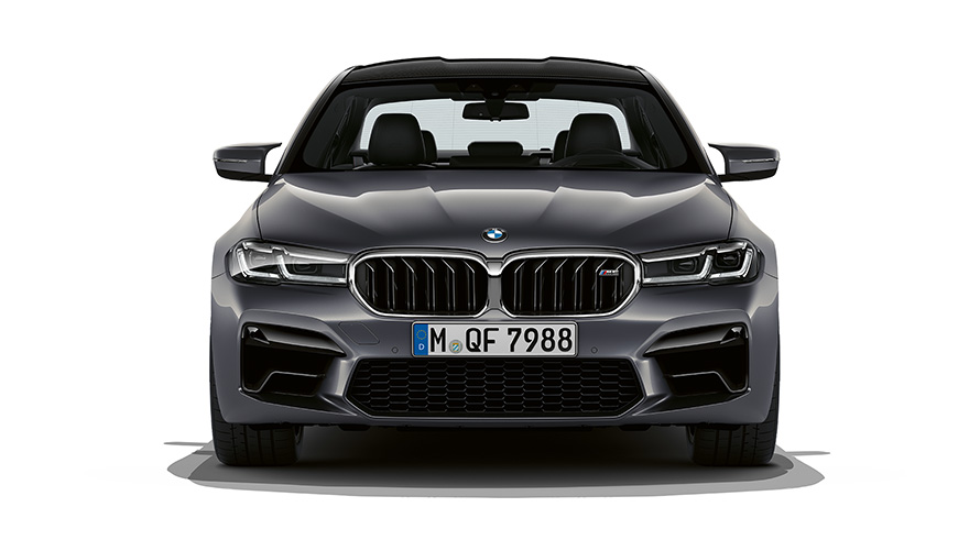 BMW M5 F90 LCI facelift 2020 Brands Hatch Grau metallic vooraanzicht