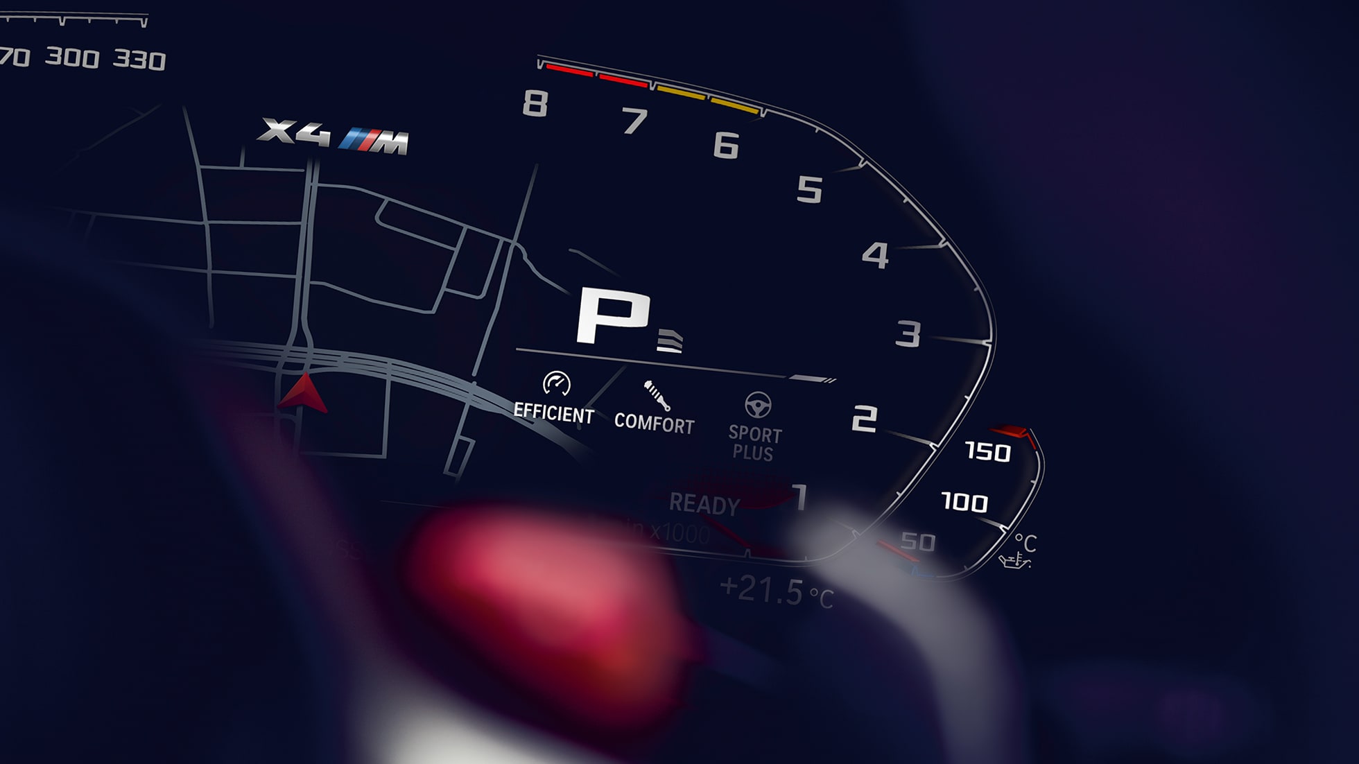 BMW X4 M Competition, toerenteller F98. BMW X4 M Competition, interieur, instrumentencombi met toerenteller F98.