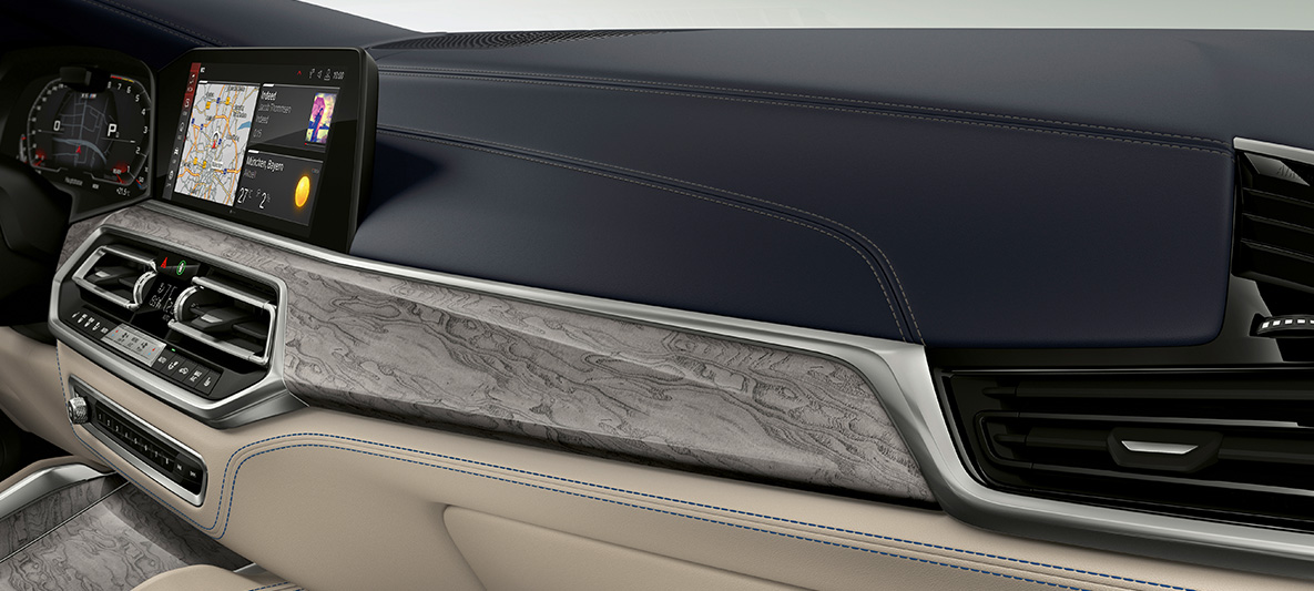BMW X6 M SUV Individual F96 2020, habitacle BMW X6 M SUV F96 2020, habitacle, inserts de décoration Individual en Esche Maser Silbergrau hochglänzend